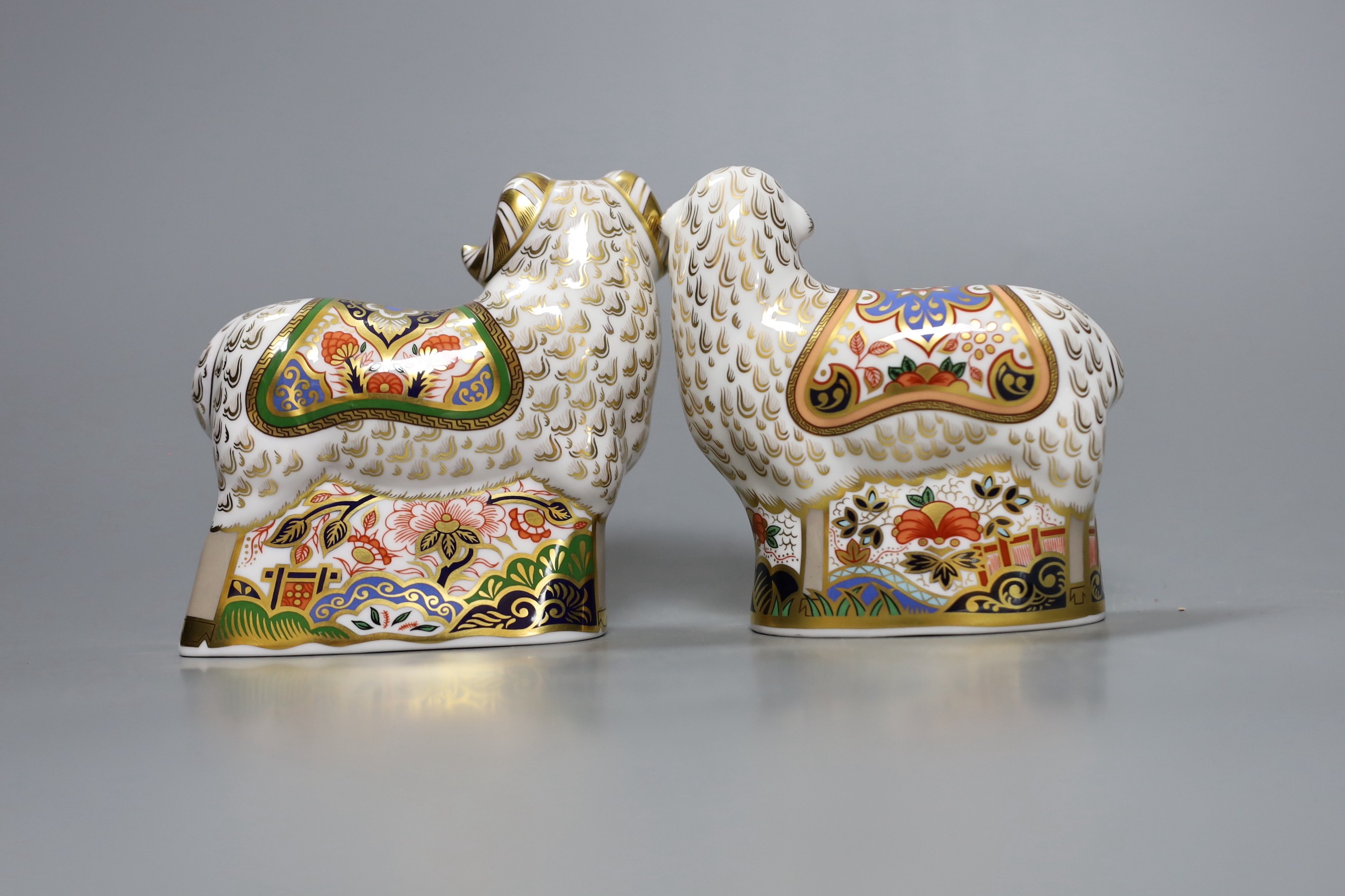 Two Royal Crown Derby paperweight - Imari Ram, gold stopper, boxed, no certificate and Imari Ram, gold stopper, boxed, no certificate